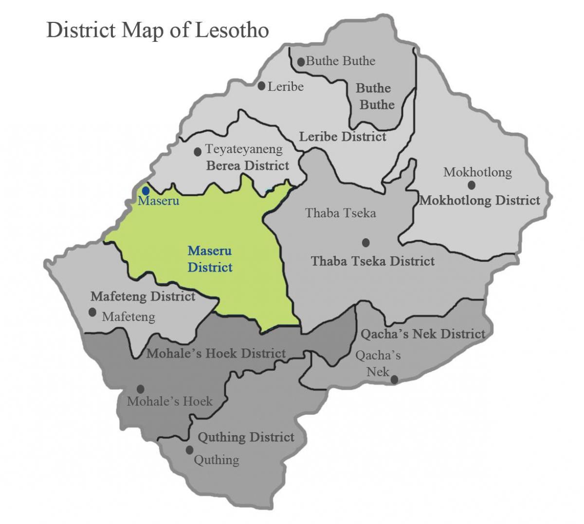 karta över Lesotho visar distrikt