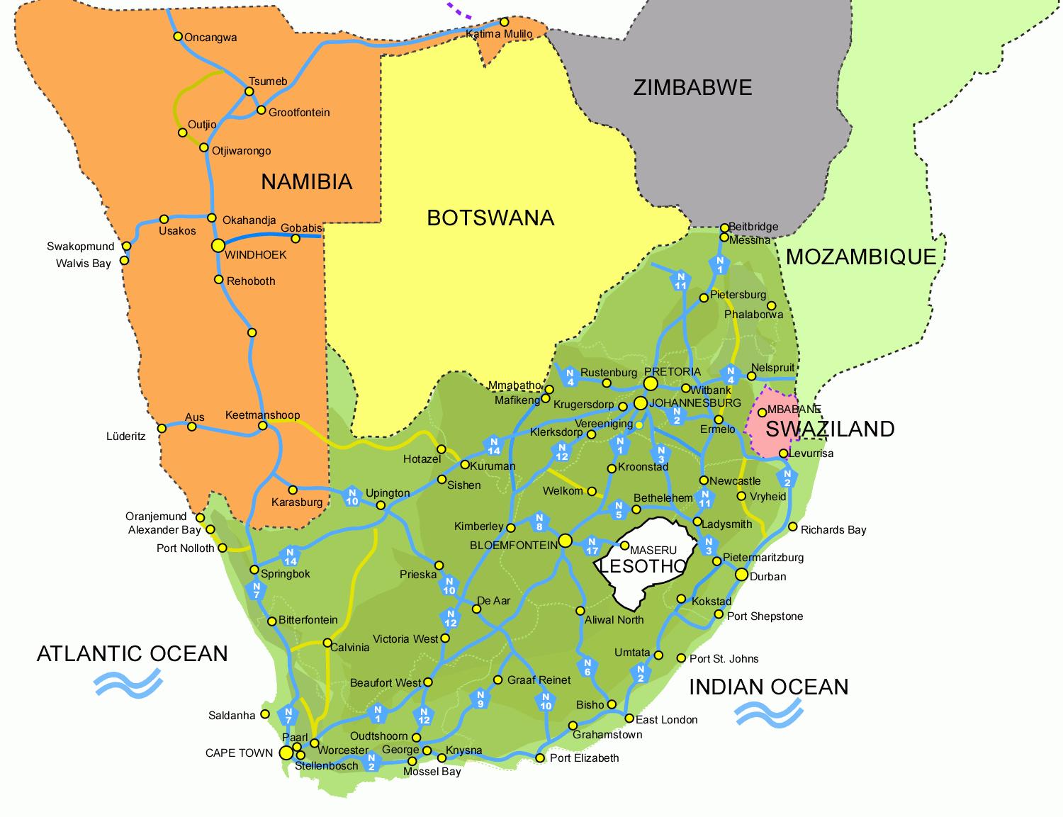 Lesotho sydafrika karta - Karta över Lesotho och sydafrika (Södra