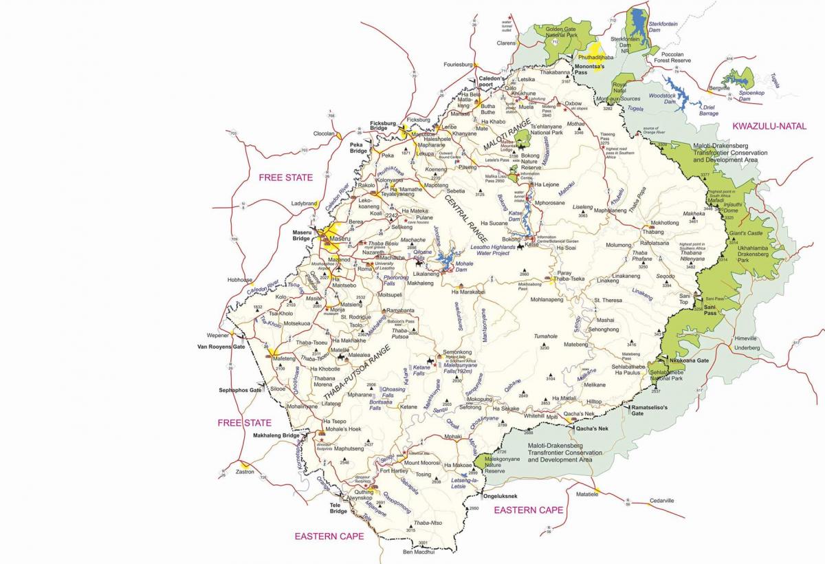 karta över Lesotho border inlägg